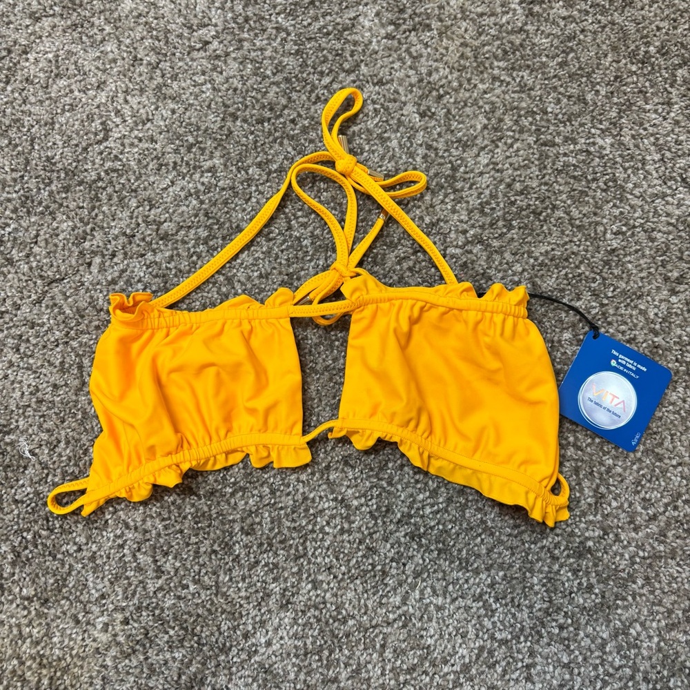House of ZZ Vanna Ruched String Tie Bandeau Bikini Top - Tang Yellow‎ NWT XL - Picture 7 of 8